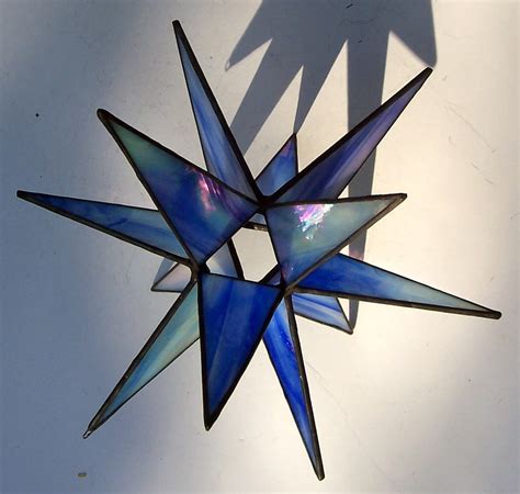 Lg Stained Glass Tree Topper Iridescent Blue Glass Moravian Star