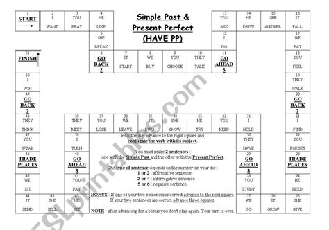 Simple Past Vs Present Perfect Game Board ESL Worksheet By Cevid