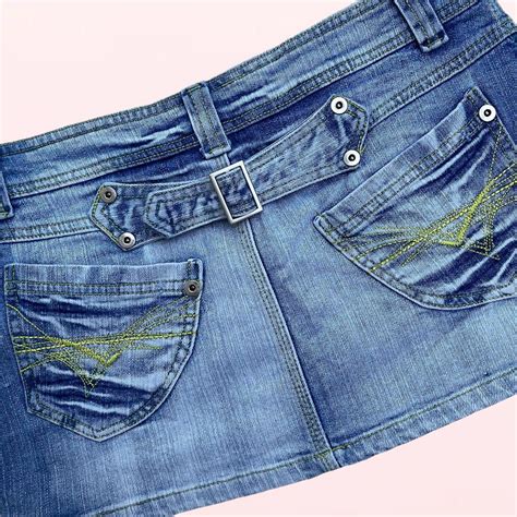 Vintage Y2k Blue Denim Mini Skirt With Green Depop