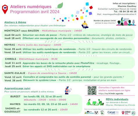 Programme Des Ateliers Num Riques Maison De Vall E