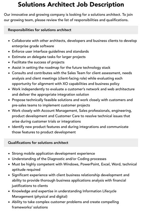 Solutions Architect Job Description Velvet Jobs