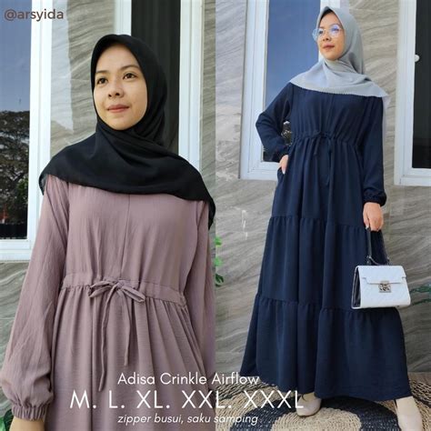 Jual Gamis Serut Rempel Tiga Susun Terlaris 2024 Gamis Crinkle