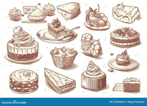 Un Dessin D Une Vari T De Desserts Sur Fond Blanc Y Compris Des