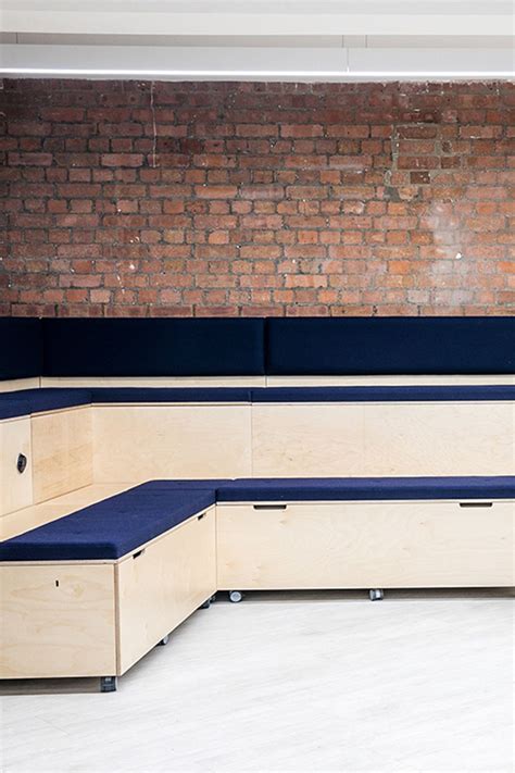 Platforms Seating With Navy Blue Upholstered Seat Cushions Auditorium