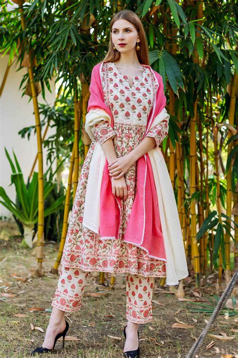 Buy Multi Color Kurta And Pant Cotton Print Floral Notched Kaushiki