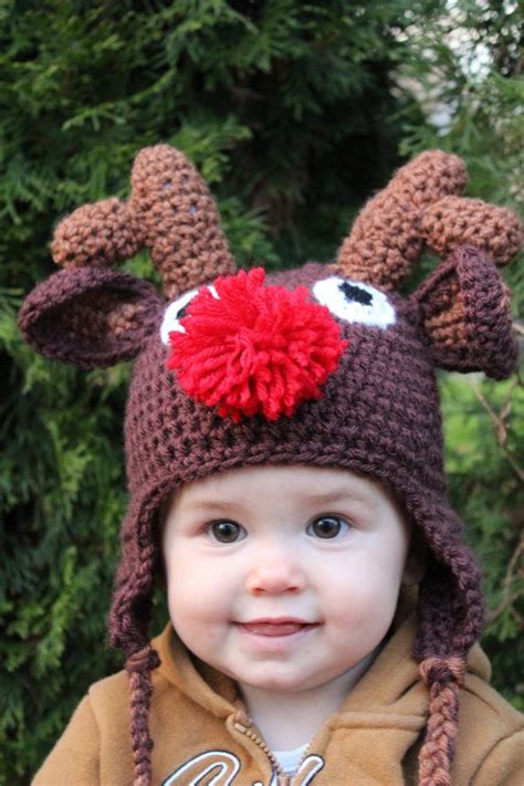 Rudolph The Red Nose Reindeer Hat Crocheted Rudolph Hat Christmas Hat