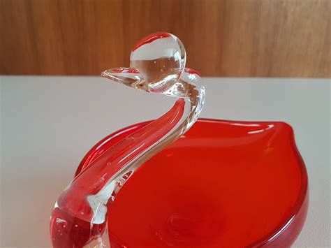 Vintage Red Glass Swan Dish Glass Swan Bowl Glass Swan Etsy