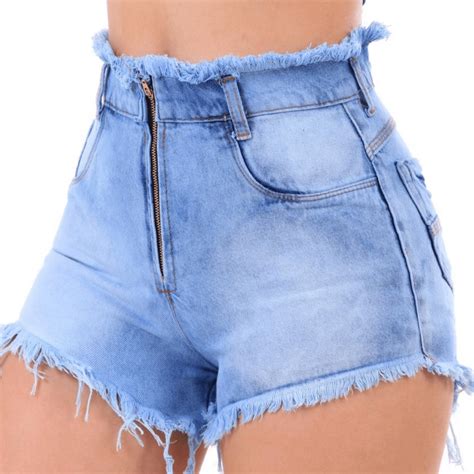 Shorts Jeans Cintura Alta Hot Pants Costura Modela Cos Alto Shopee Brasil