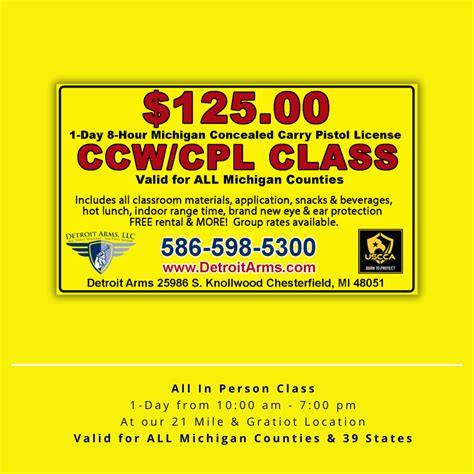 Day Michigan Concealed Carry Ccw Cpl Class Vigilant Firearms Training