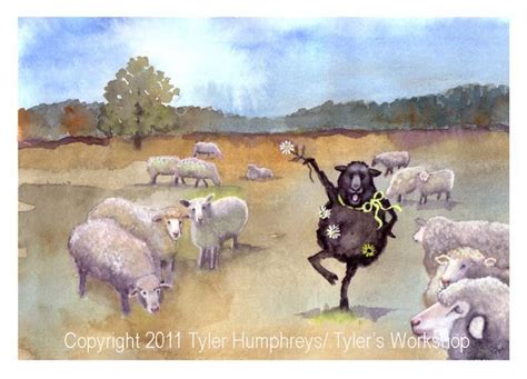 Funny Sheep Greeting Card Black Sheep Watercolor Painting