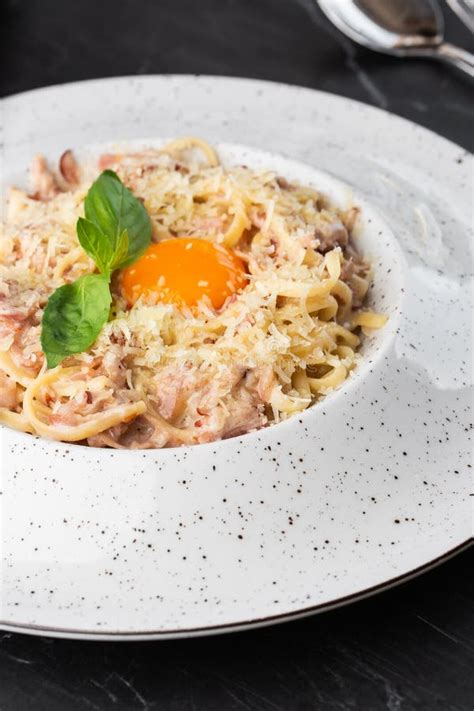 Pasta Carbonara Spaghetti With Bacon Parmesan Cream Sauce And Egg