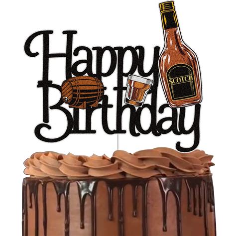 Buy Whiskey Happy Birthday Cake Topper Black Glitter Aged To Perfection