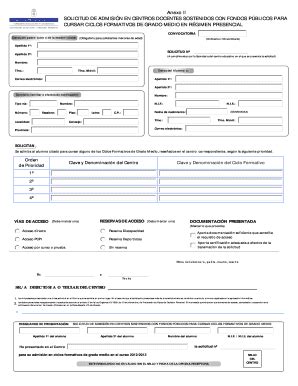 Completable En L Nea Anexo Ii Solicitud De Admisin En Centros Docentes