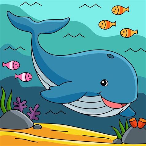 A Cartoon Whale Swimming In The Ocean With Fish And Corals Around It S