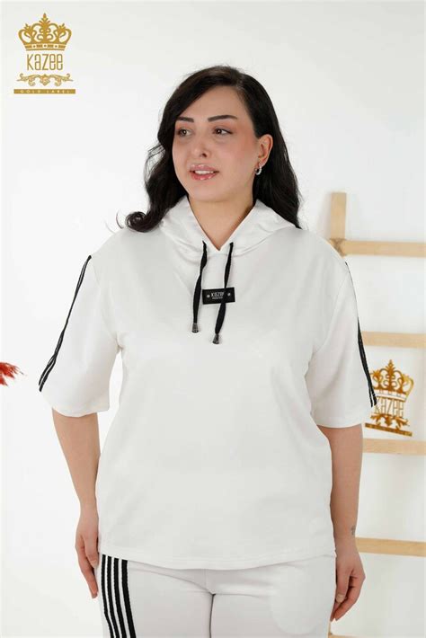 Grossiste Ensemble Survêtement Femme Rayé Capuche Blanc Noir