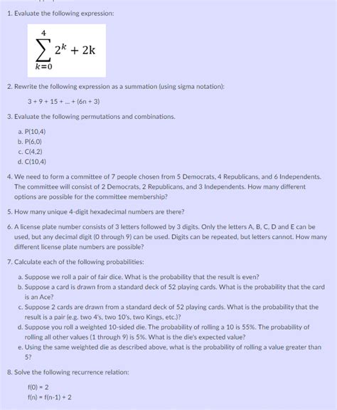 Solved 1 Evaluate The Following Expression ∑k 042k 2k 2