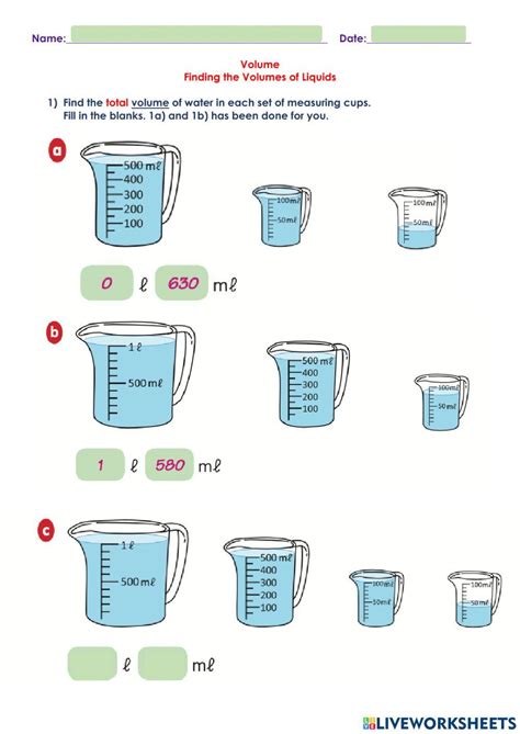 Volume In Liters And Milliliters Online Exercise For Live Worksheets