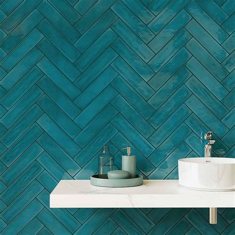 Slide Teal Glossy 3x12 Subway Wall Tile Sample Swatch Cuarto De