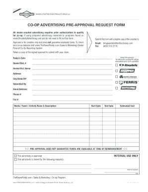 Fillable Online CO OP ADVERTISING PRE APPROVAL REQUEST FORM Fax Email