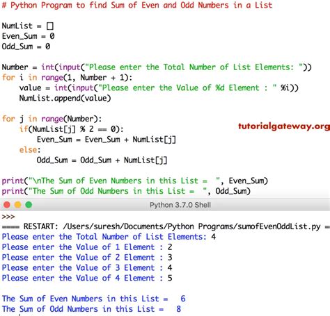 Python Program To Find Sum Of Even And Odd Numbers In A List