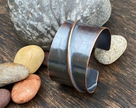 Copper Cuff Bracelet Bangle Hand Forged Fold Formed Narrow Etsy