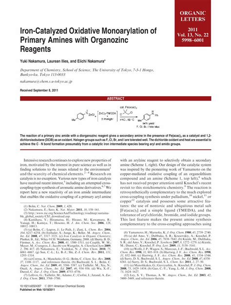 PDF Iron Catalyzed Oxidative Monoarylation Of Primary Amines With