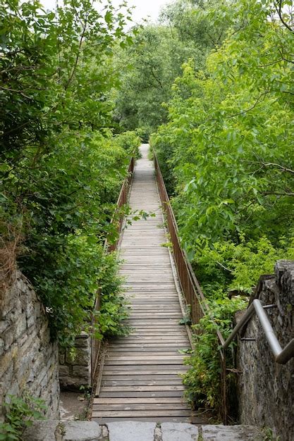 Premium Photo Old Wooden Suspension Bridge In The Forest