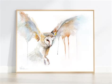 Barn Owl Flying Print Owl Watercolor Painting - Etsy