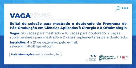 Ppg Em Ci Ncias Aplicadas Cirurgia E Oftalmologia Abre Edital Para