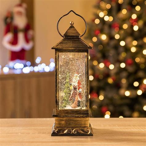 Glitter Filled Water Spinner Father Christmas Lantern Led Santa Claus