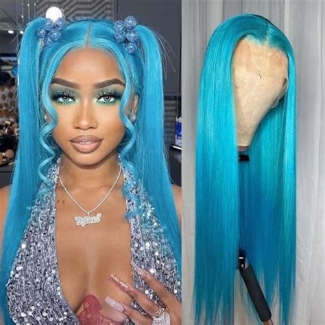 Amazon SISIFIRE Blue Green Highlight Lace Front Wigs For Women