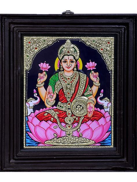 Goddess Gajalakshmi Traditional Colors With K Gold Teakwood Frame