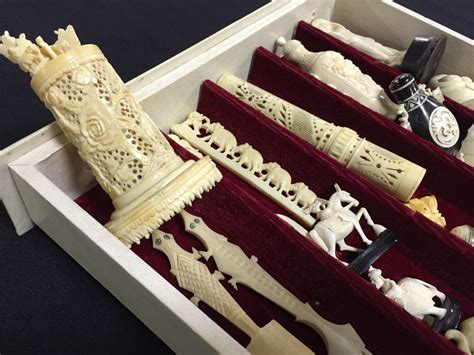 Collection Of Ornately Carved Small Antique Ivory And Bone Figurines