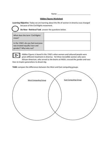 Hidden Figures Worksheet Teaching Resources