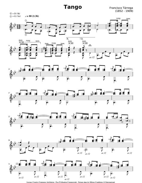 Tango Francisco Tarrega Sheet Music For Guitar Solo