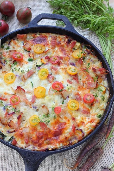 Make Ahead Vegetable And Bacon Egg Bake Skillet Recipe Recipe Recipes Cast Iron Skillet