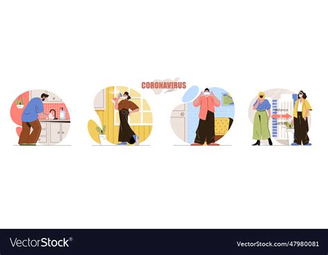 Coronavirus Concept Scenes Set Prevention Methods Vector Image