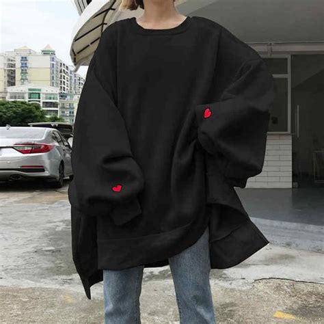 Japanese Harajuku Oversize Winter Fleece Women Hoodies Korean Heart Em