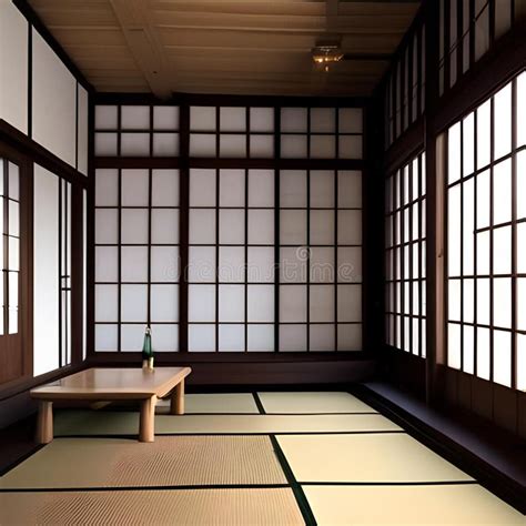 A Minimalist Japanese Tea Room With Tatami Mat Flooring Shoji Screens