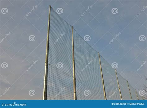 High Safety Nets Made of Metal Poles and Nets on Rugby Field, Football ...