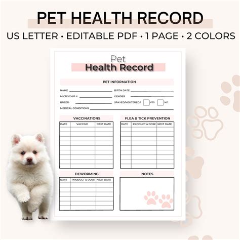 Pet Health Record Dog Breeder Forms Dog Owner Template Etsy