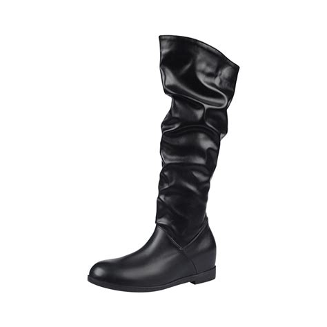 Lovskoo Women S Knee High Boots Leather Round Toe Large Size