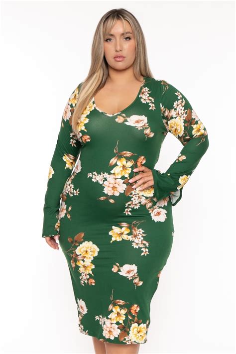 Dresses Curvy Sense Plus Size Adeline Floral Midi Dress Green Ingridnew