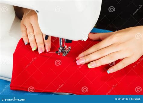 Seamstress Sew Fabric on the Sewing Machine. Stock Photo - Image of ...