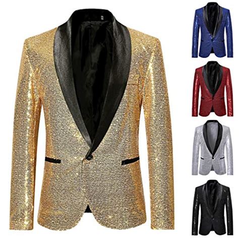 Battnot Herren Anzug Slim Fit Pailletten Blazer Männer Sequin Mantel