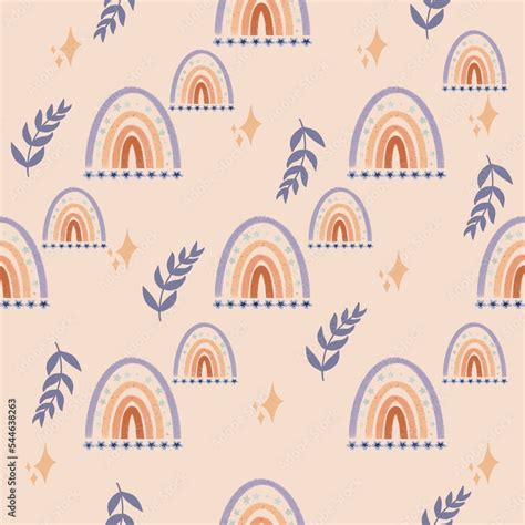 Boho Rainbow Seamless Pattern Boho Rainbow With Leaf And Star Isolated