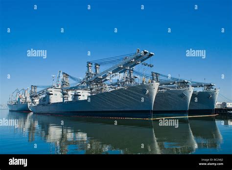 Ships of the US Military Sealift Command reserve fleet tied up in ...