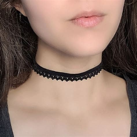 Black Lace Choker Necklace Thin Goth Choker 90s Grunge Etsy