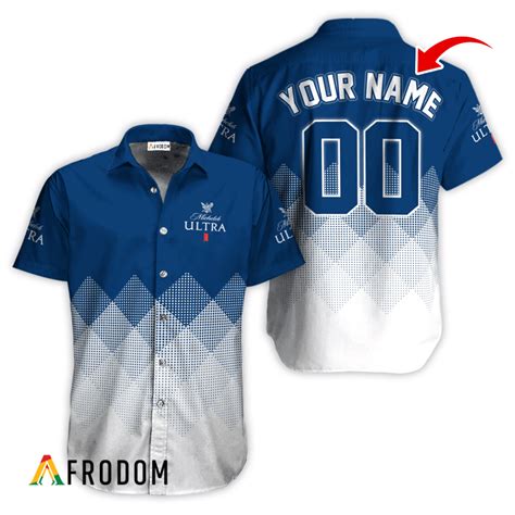 Personalized Michelob Ultra White And Blue Halftone Button Shirt Afrodom