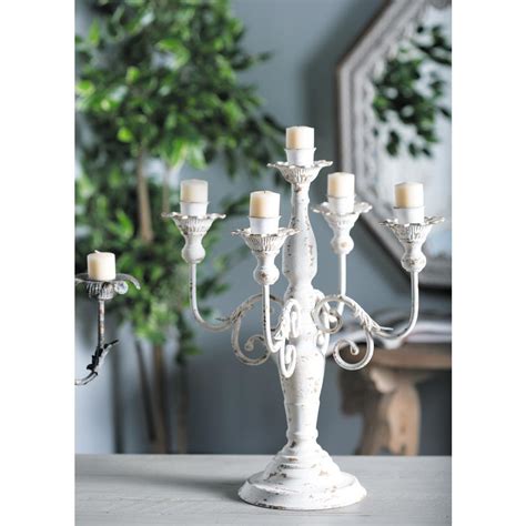 Litton Lane Distressed White Iron Scroll Light Candelabra Monsecta